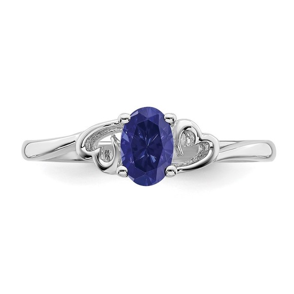 925 Sterling Silver Rhodium-plated Created Sapphire September Birthstone Ring, 6